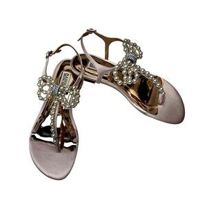 Badgley Mischka NWT Blush Satin Pearl Embellished Sandals Womens  SZ 5.5
